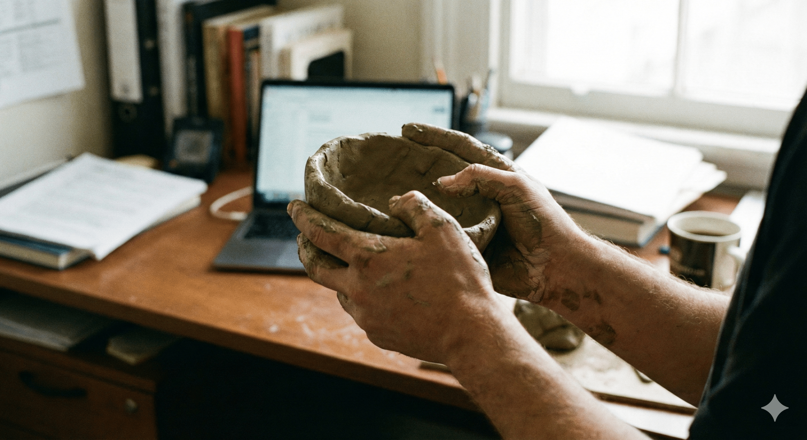 Expressive art therapy exercise making grief vessel with clay